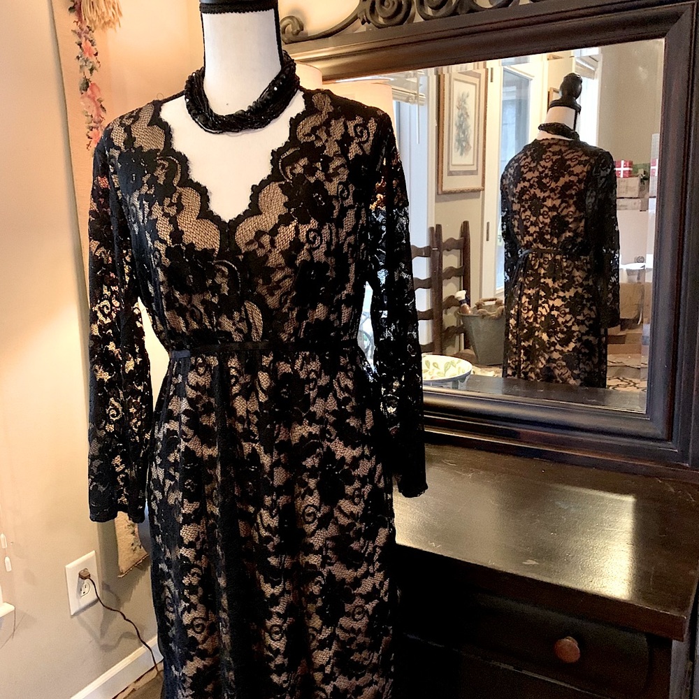 Elegant Black Lace Overlay Dress